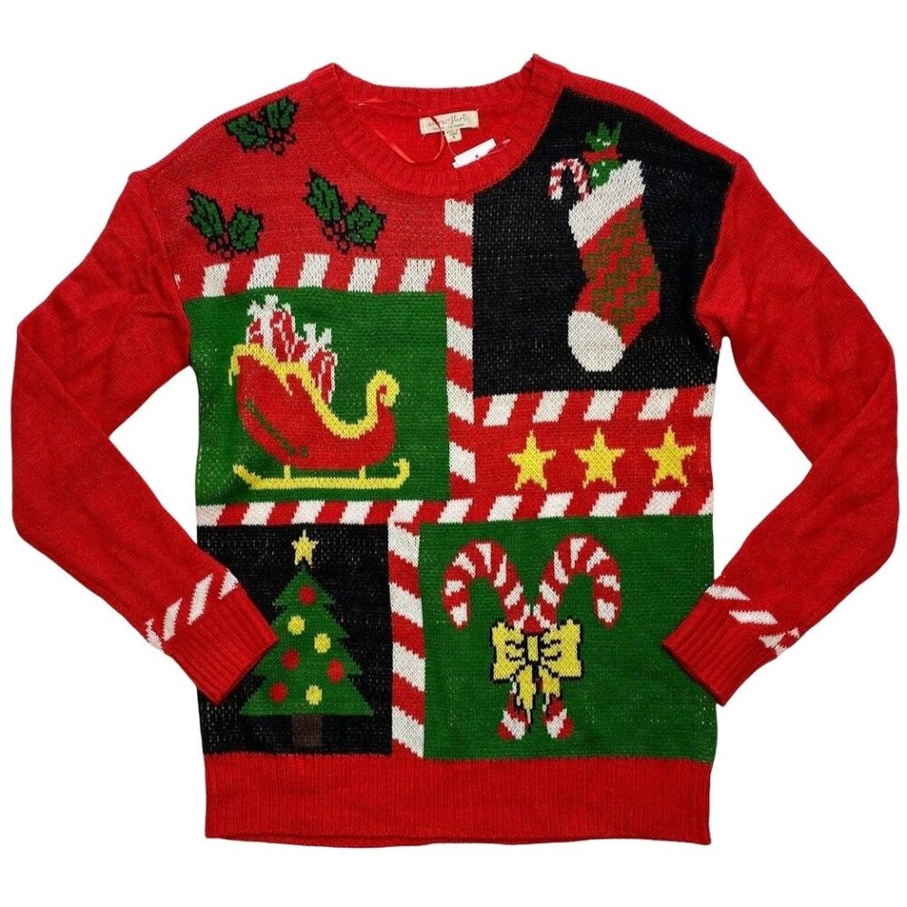 Ultra Flirt Sweater Top‎ Juniors' SMALL Red Black White Christmas Holiday NEW